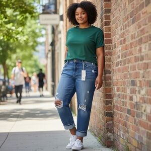 Trendy Blue Distressed Boyfriend Jeans